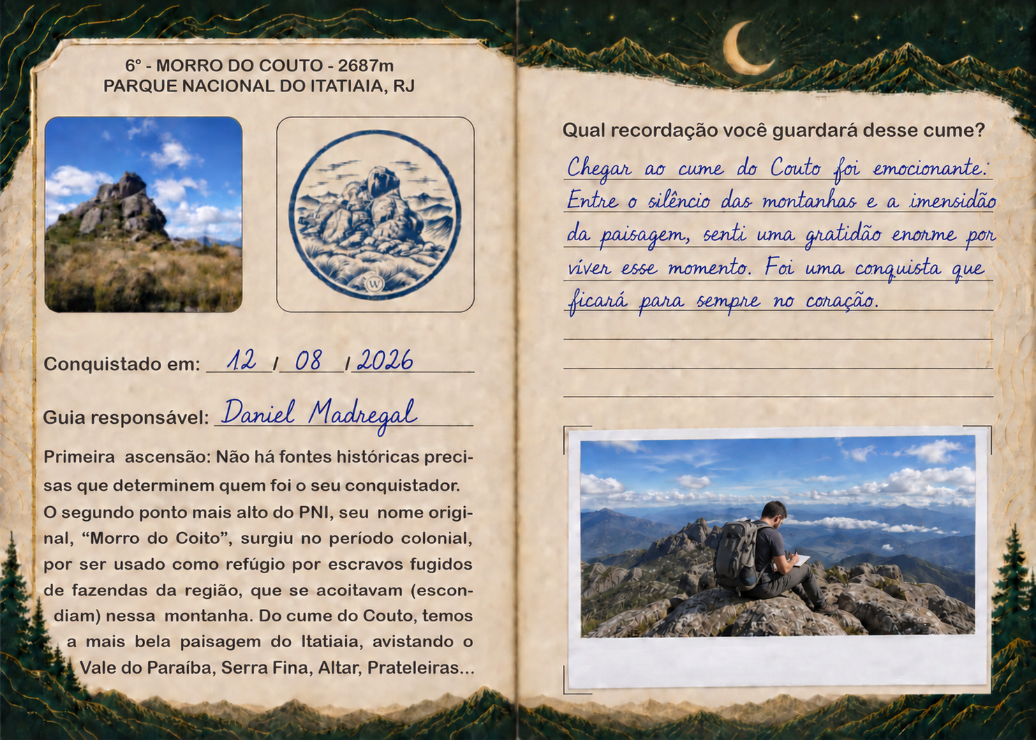 Páginas internas do passaporte dedicadas ao Morro do Couto